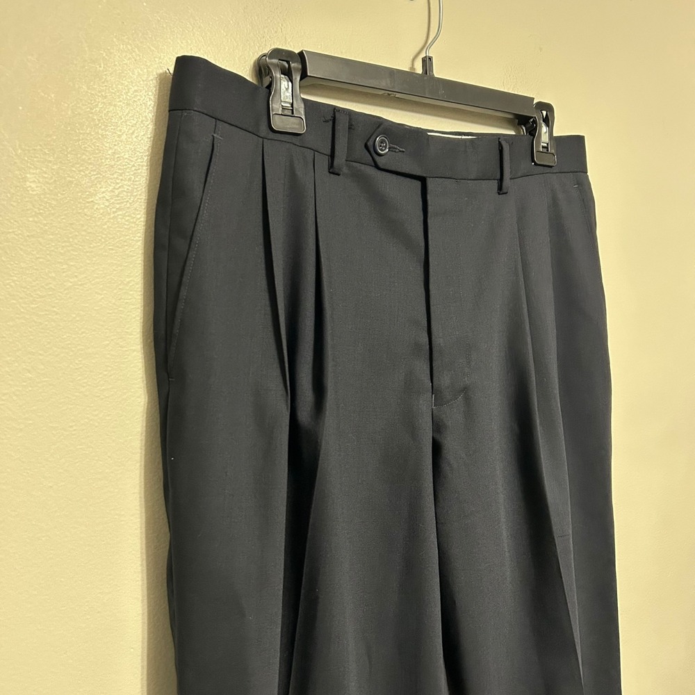 T. Harris Men's Dress Pants 34X29 Navy Blue Excellent 100% Wool Cuffed Trousers - Picture 3 of 11